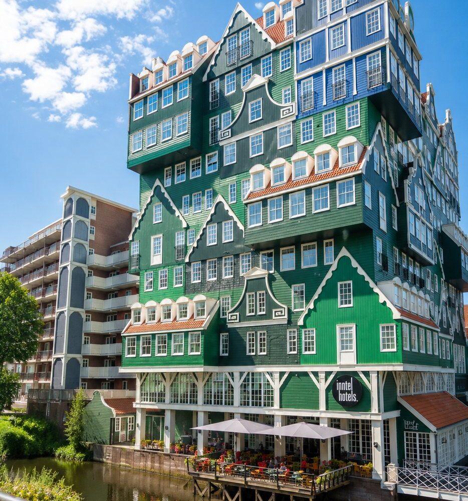 Zaandam waterfront skyline featuring stacked traditional-style house architecture