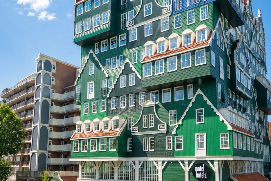 Zaandam waterfront skyline featuring stacked traditional-style house architecture